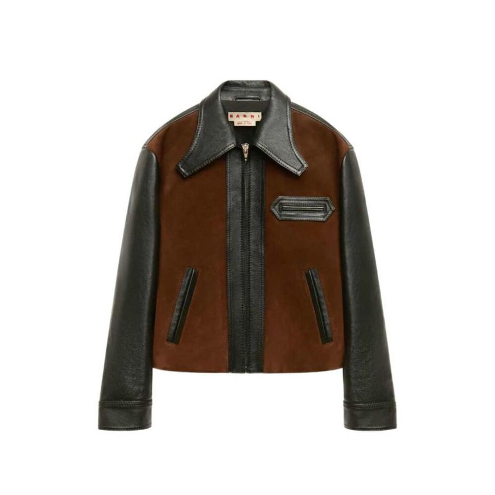 Marni Women Black Leather Jacket With Split-Leather Front Panel